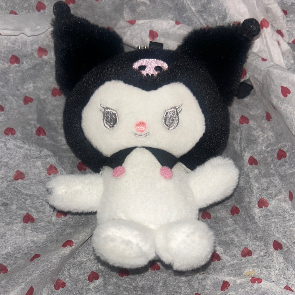 Sanrio Kuromi Plush Keychain - Black, White & Pink